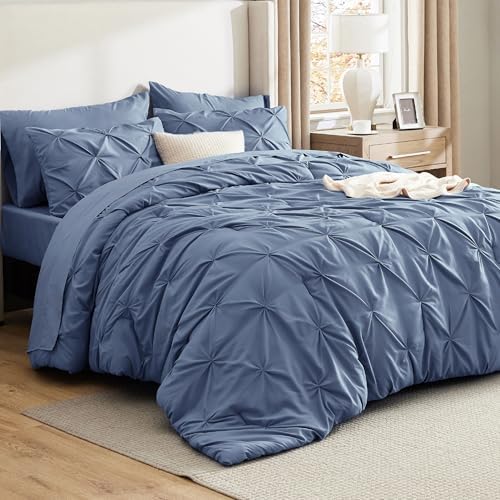 Bedsure 7-Piece Full Size Comforter Sets & Sheets, Slate Blue Full Bedding by BEDSURE