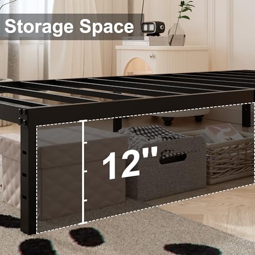 Twin Bed Frame with White Fabric Cover 14 Inch, Heavy Duty Metal Bed Frame Twin - Image 5