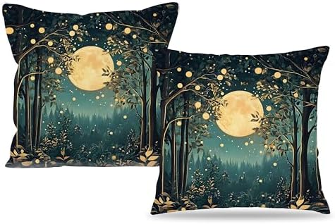 Rustic William Morris Inspired Night Moon Forest Decor Pillow Covers 18x18 Set by Unknown