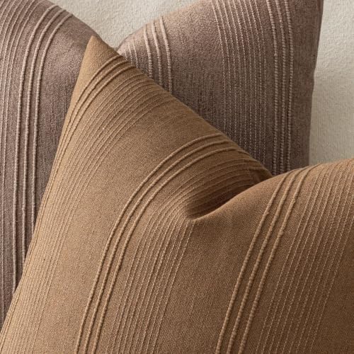 MIULEE Fall Decorative Striped Throw Pillow Covers 16x16 Sugar Brown 2 Pack - Image 3