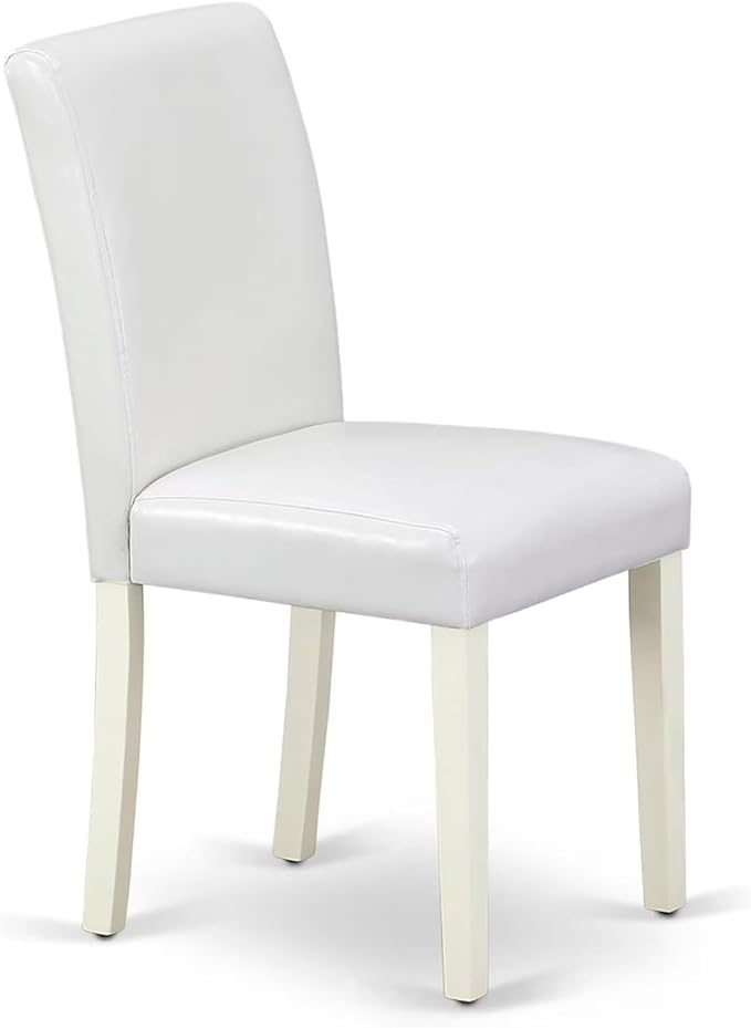 East West Furniture ANAB3-LWH-64 3 Piece Modern Dining Table Set Contains a Round Kitchen Table with Pedestal and 2 White Faux Leather Upholstered Chairs, 36x36 Inch, Linen White