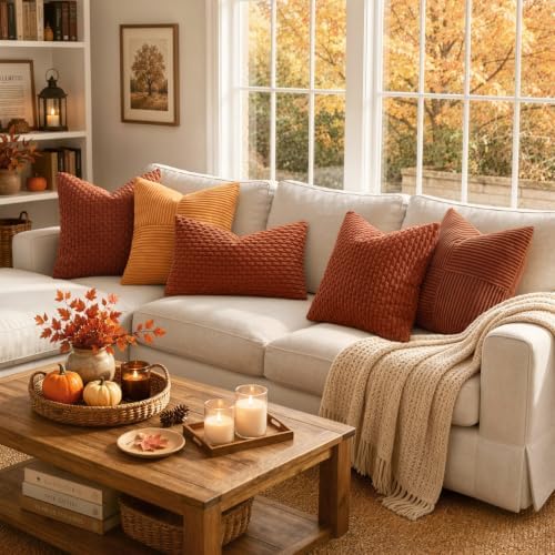 MIULEE Fall Decorative Throw Pillow Covers 26x26 Rust Textured Corduroy - Image 4