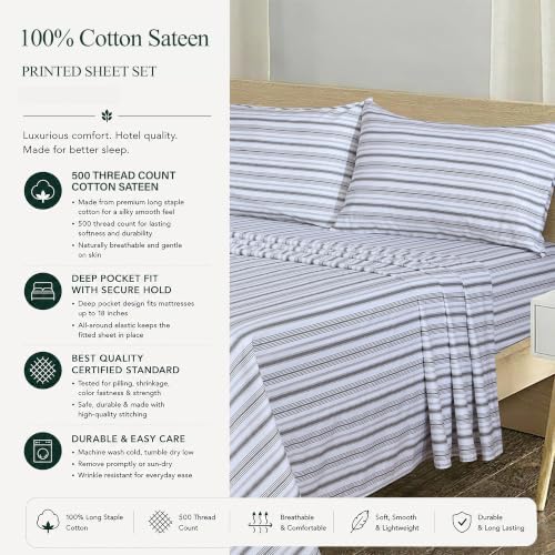 Feather & Stitch 100% Cotton Sateen 500 TC Full Size Bed Sheet Set - Image 6
