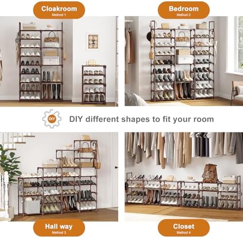 WOWLIVE 9 Tier 3-Column Shoe Rack, 50-55 Pairs Stackable Brown - Image 5