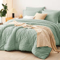 CozyLux California King Comforter Set, Sage Green Seersucker Bed in a Bag by CozyLux
