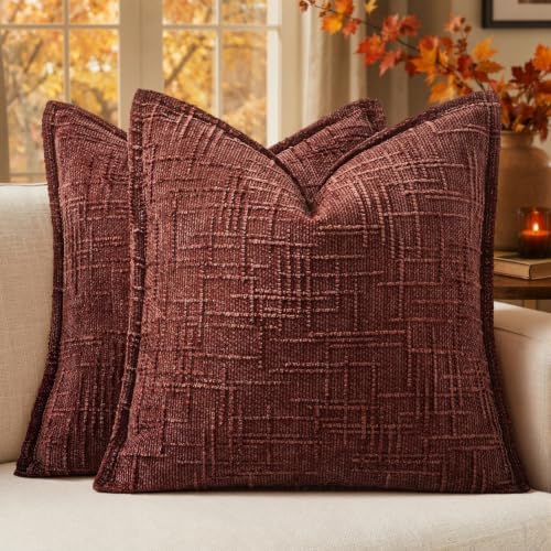 MIULEE Textured Decorative Fall Throw Pillow Covers Terracotta 18x18 by MIULEE