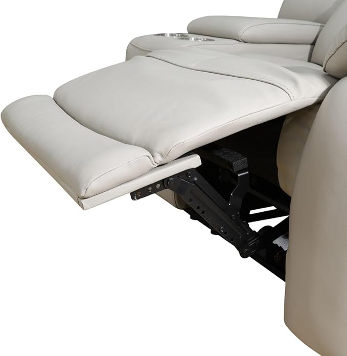 Electric Power Recliner Sofa Genuine Breathing Leather Recliner Couch 3-Seater, Comfy Wide Lazy Top Grain Leather Sofa with USB Port for Living Room (Grey, Three-Seater Sofa)