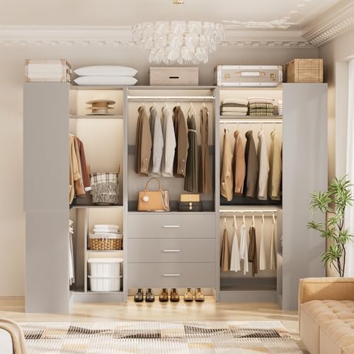 Aheaplus Closet System with Drawer，Hanging Rods， U-Shaped，Set of 3， Grey - Image 2