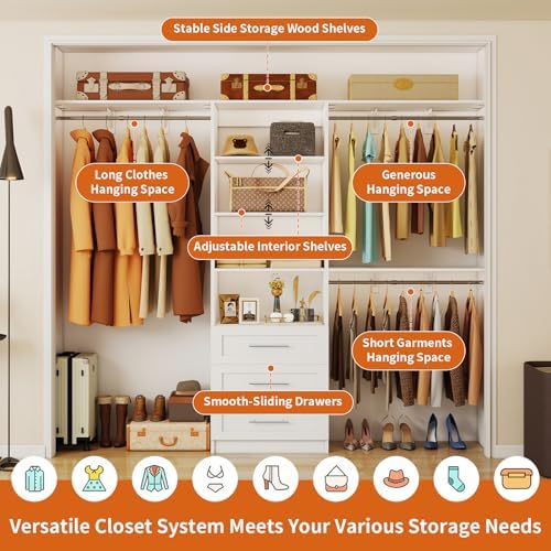 Closet System with Drawers, 5-7.61FT Closet Organizer System with Cuttable - Image 7