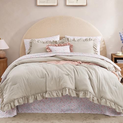 BLOOMHAVEN Twin XL Comforter Set-5 Pieces Ruffle Bedding Floral Sheet by BLOOMHAVEN