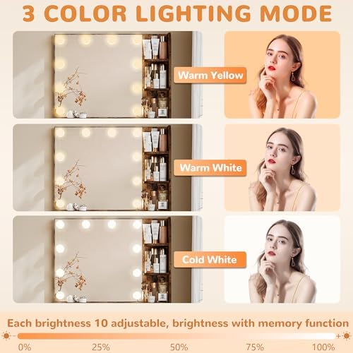 Makeup Vanity Desk with Mirror and Lights, 26.4”Small Vanity Mirror with Lights - Image 6