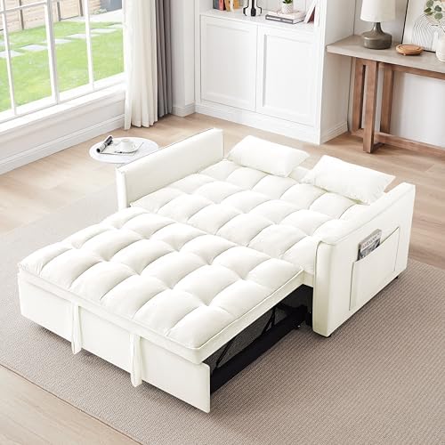 55" Velvet Foldable Sofa with Side Storage Pockets, Convertible Couch - Image 5