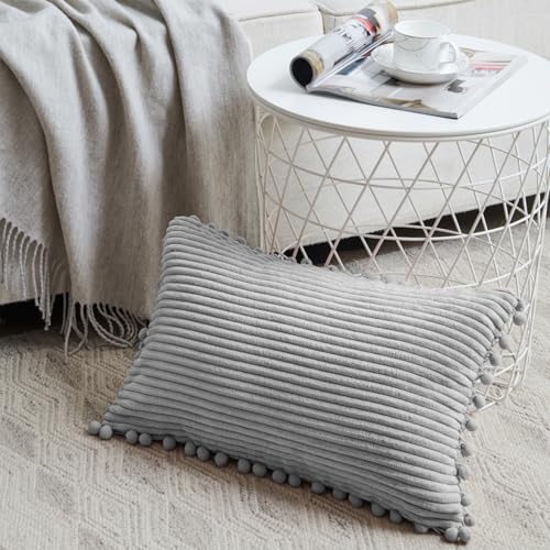 Fancy Homi Pack of 2 Boho Neutral Grey Lumbar Decorative Throw Pillow Covers - Image 2