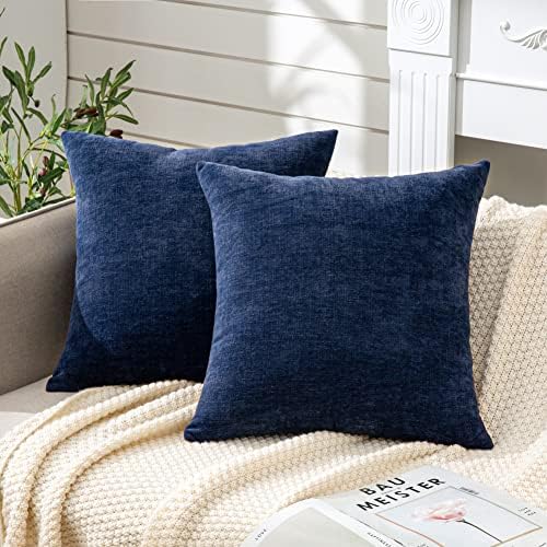 GAWAMAY Navy Blue Chenille Throw Pillow Covers 26x26 Set of 2 - Image 6