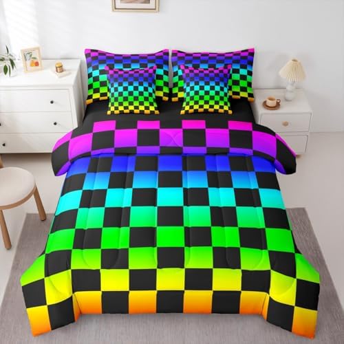 Multicolored Checkered Retro Comforter Set - Image 3