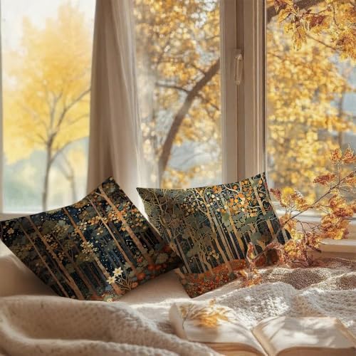 Rustic William Morris Style Fall Forest Pillow Covers 22x22 Set of 2 - Image 6