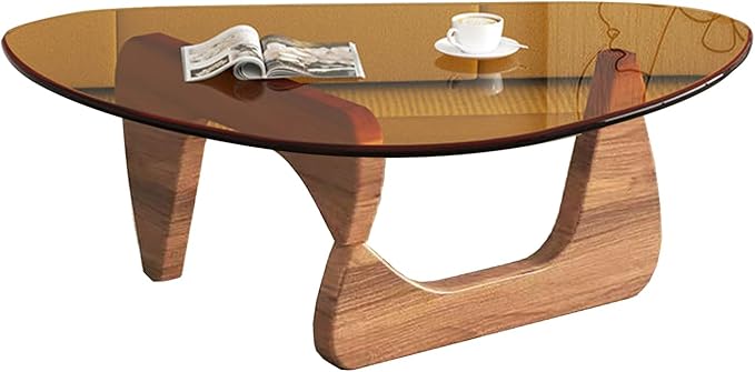 Modern Glass Coffee Table for Living Room mid Century, Small Coffee Table Stylish Coffee Tables, Suitable for Bedroom Living Room Reception Office Tables（Walnut/Brown，Medium）
