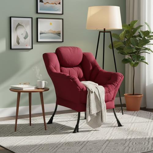 Welnow Lazy Chair for Adults，Modern Reading Accent Chair, Burgundy Single - Image 2