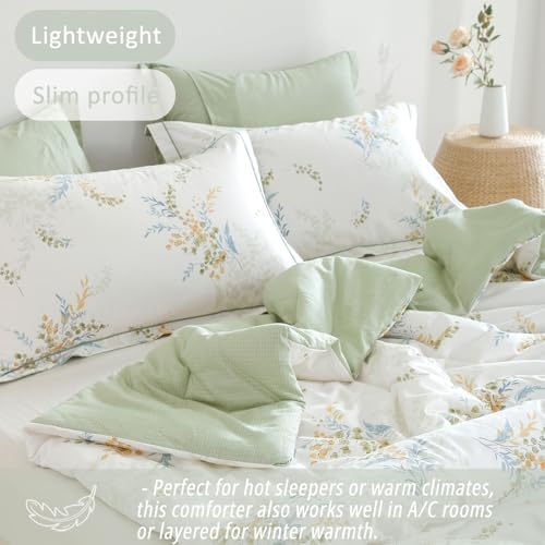 Off White & Sage Airy Botanical Cotton Comforter Set King Size 3PC - Image 3