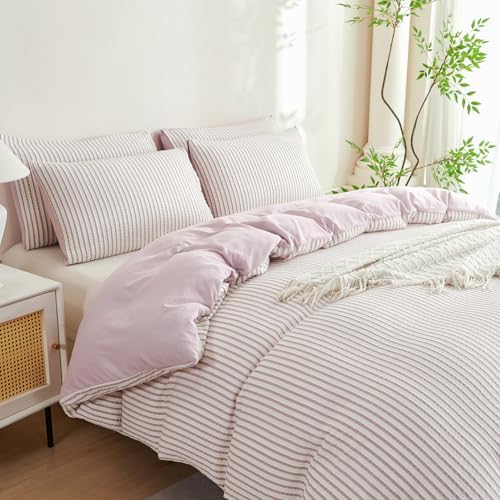 King Size Comforter Set Striped Light Purple Soft Luxury Washed Microfiber - Image 4