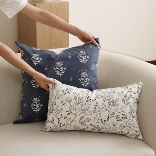 SageSelvas Lumbar Pillow Cover 12x20 Navy Blue Floral Print Cotton - Image 6