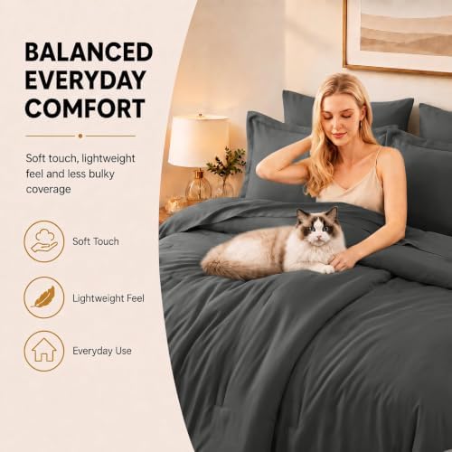 CozyLux Full Size Comforter Set Dark Grey, 7 Pieces Bed in a Bag - Image 4
