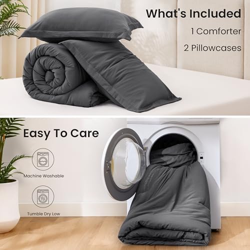 Love's cabin Dark Grey Full Comforter Set, 3-Piece Prewashed Bed Set - Image 7