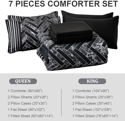 Luxudecor Black Comforter Set Queen Size, 7 Pieces Striped Bed in a Bag - Image 6