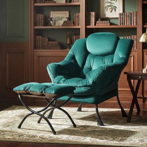 Tiita Lazy Chair with Ottoman, Comfy Reading Accent Chair, Velvet Green - Image 2