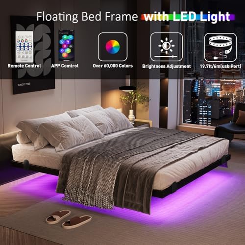 AGXI Floating Bed Frame with LED Lights and Charging Station, 14 Inch King Size - Image 3