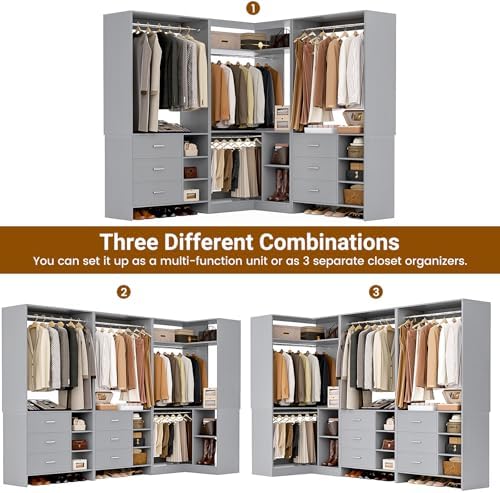 Aheaplus Closet System with 6 Drawers, 4 Hanging Rods & Corner Tower, Corner - Image 3