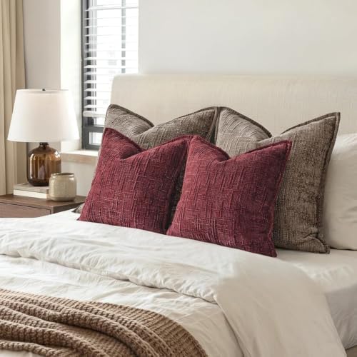 MIULEE Slubby Textured Christmas Throw Pillow Covers Burgundy 18x18 - Image 5