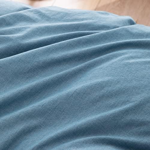 BESTOUCH Cotton Solid Duvet Cover Set Linen Feel Dark Blue Queen - Image 6