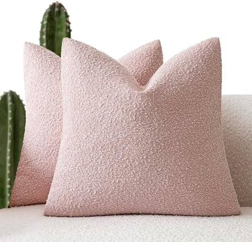 Foindtower Decorative Textured Boucle Throw Pillow Covers 24x24 Sakura Pink by Foindtower