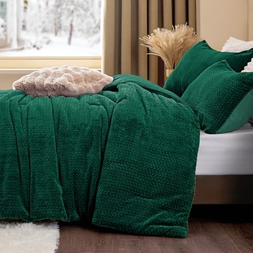 ChiXpace Fleece Twin Size Comforter Set Green, Fluffy Bed Set 2 Pieces by ChiXpace
