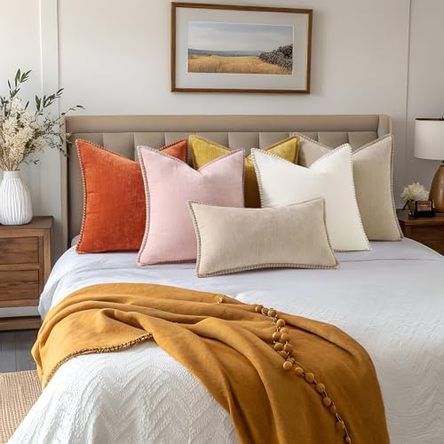 decorUhome Soft Chenille Throw Pillow Covers 26x26 Set of 2 Beige - Image 2
