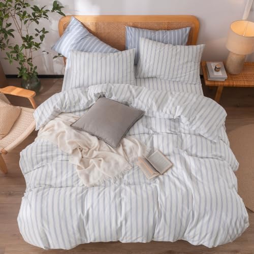 BESTOUCH Striped Cotton Duvet Cover Set Linen Feel Oversized Full - Image 3