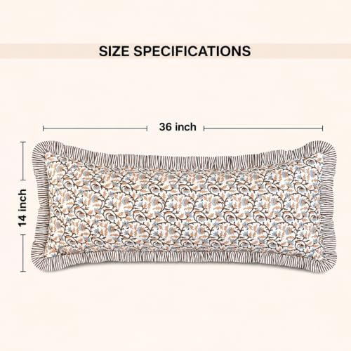 Ridhi Brown Meadow Vine Block Print Ruffle Pillow Sham 36x14 Inch Set of 1 - Image 5