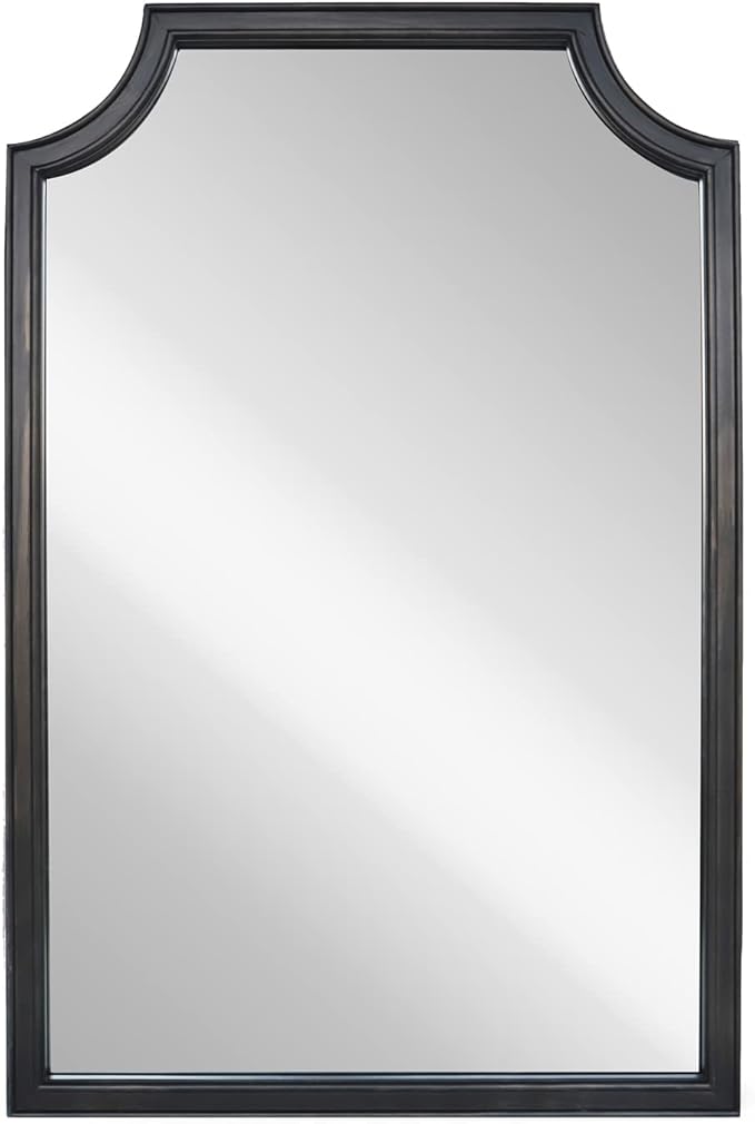 WallBeyond 24" x 36" Scalloped Corners Arch Rectangle Wall Mirror with Wood Frame for Entryway, Living Room or Bedroom Home Decor - [24" x 36" Black]