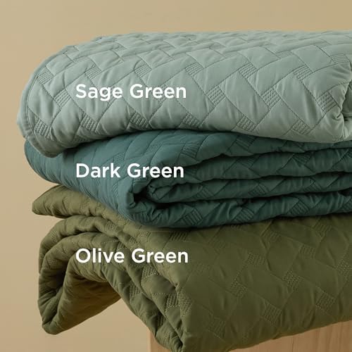 Bedsure Twin Size Quilt, Lightweight Comforter Set, Olive Green Bedspread - Image 3