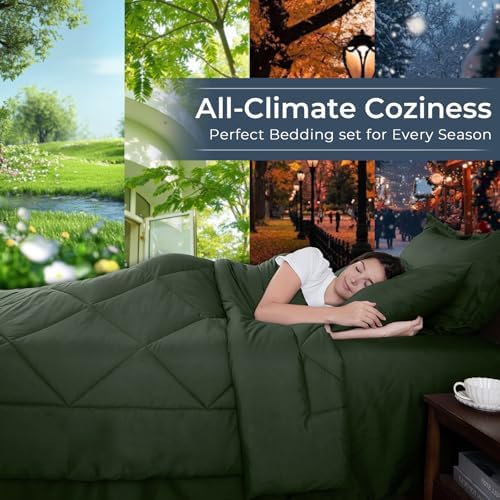 HEVUMYI 7-Piece Queen Comforter Set, Dark Green Bed in a Bag - Image 3