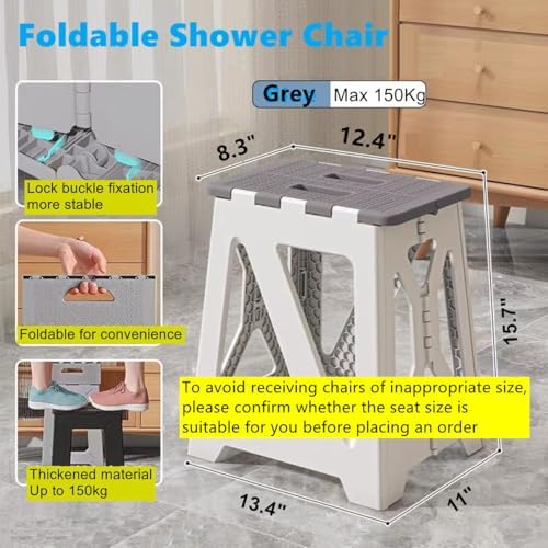 Foldable Bath Shower Safety Chair Seat Grey, Foldable and Anti-Slip Bench - Image 2