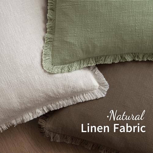 MIULEE Linen Fringe Decorative Fall Pillow Covers Chocolate Brown 20x20 - Image 4