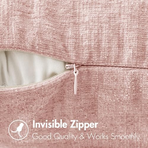 MIULEE Soft Chenille Throw Pillow Covers Pink 18x18 Inch Pack of 2 - Image 3