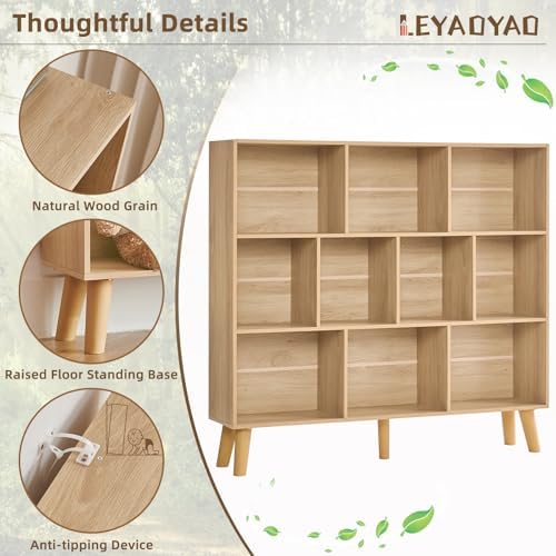 LEYAOYAO 10 Cube Bookshelf, Mid-Century Modern Bookcase - Image 5
