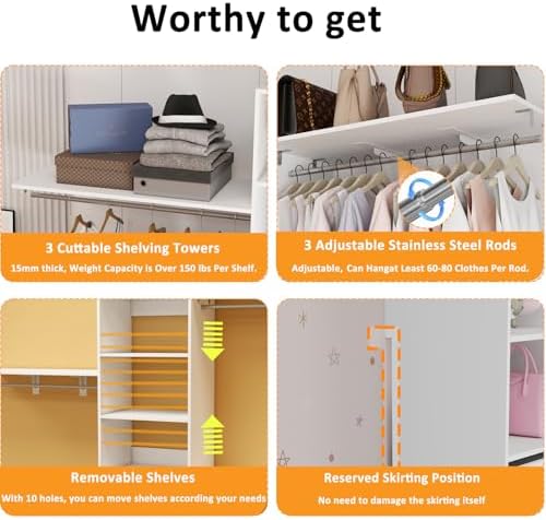 Closet System with Drawers, 5-8FT Closet Organizer Systems with Expandable - Image 4
