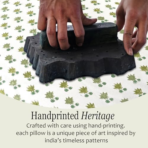 CPC Lotus Meadow Block Print Ruffle Pillow Cover 20x20 Inch - Image 6