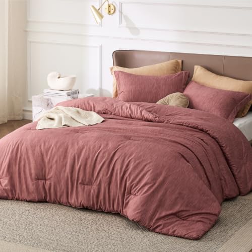 Bedsure Pink Clay Queen Comforter Set, Cationic Dyed Bedding Set 3 Pcs - Image 5