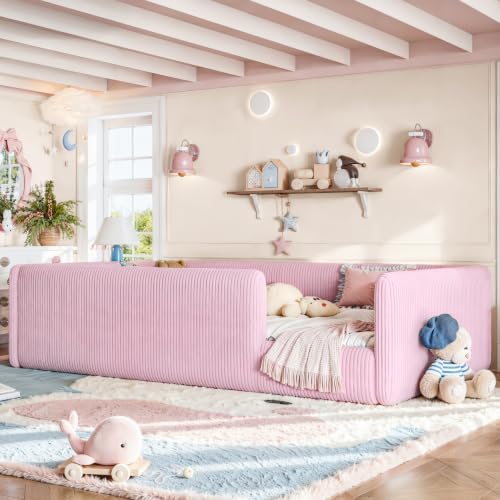 Twin Size Corduroy Upholstered Floor Bed by KEIKI