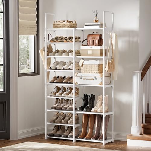 WOWLIVE 9 Tier 2-Column Shoe Rack, 30-35 Pairs Stackable White - Image 2